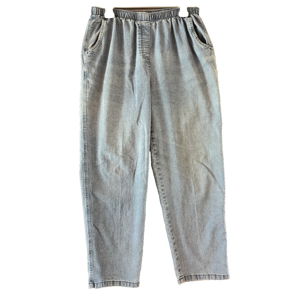 ALIA Pull On Chambray Cropped Jeans Women's 14 Elastic Waist Pockets Lightweight
